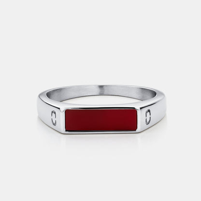 Red Rectangle Signet Ring | Gold or Silver | Unisex | Stainless Steel | Red Stone | Steven & Levon