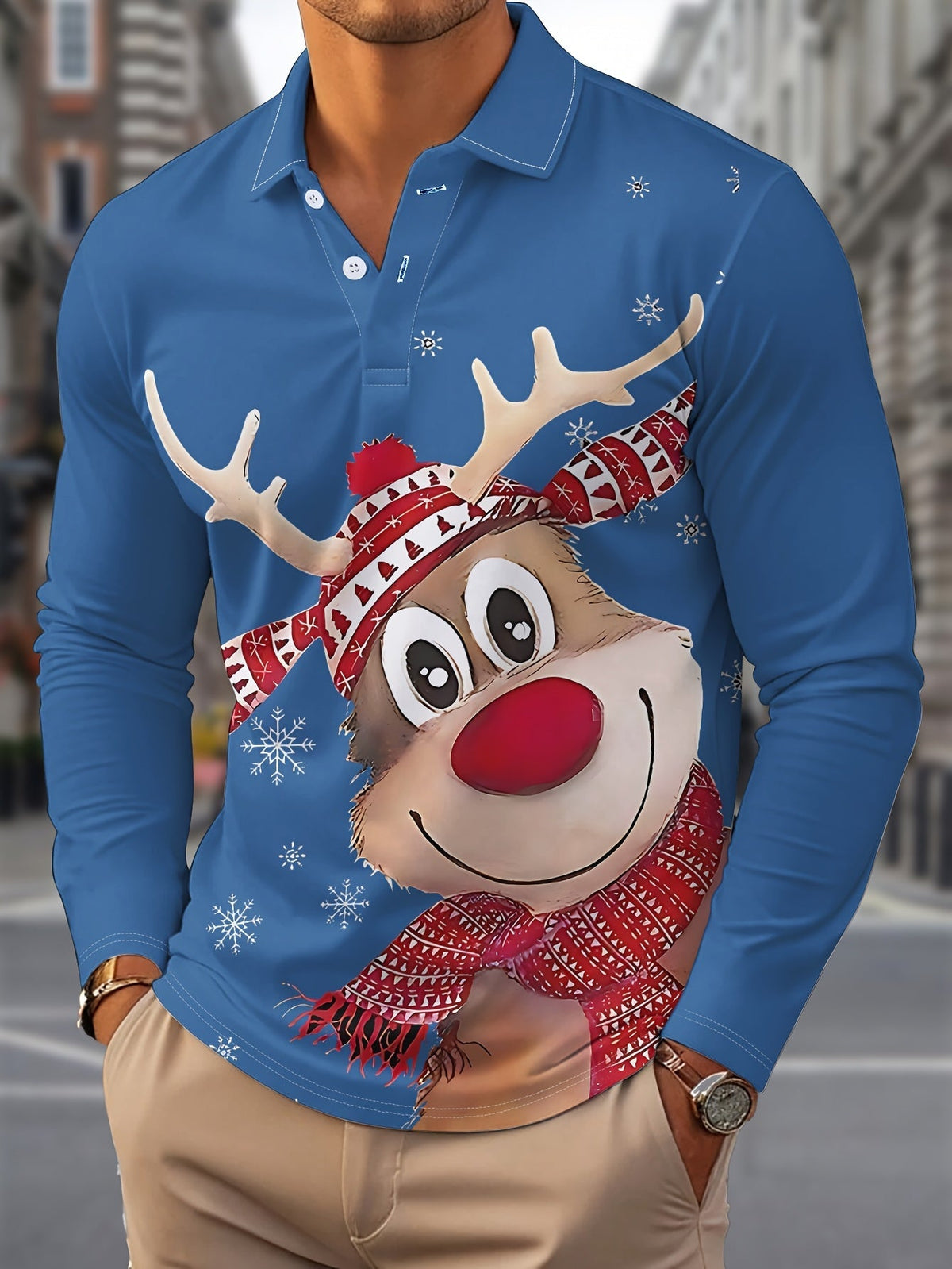 Christmas Casual Shirt | Men's Long Sleeve | Lapel Collar | Festive Holiday Style | Steven & Levon