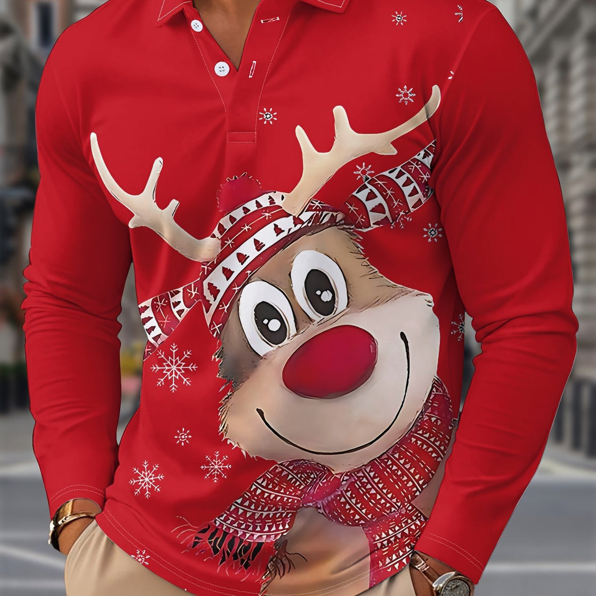 Christmas Casual Shirt | Men's Long Sleeve | Lapel Collar | Festive Holiday Style | Steven & Levon