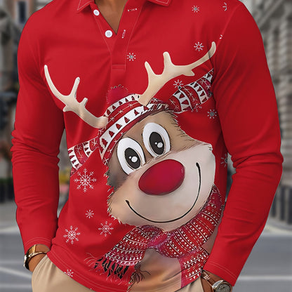 Christmas Casual Shirt | Men's Long Sleeve | Lapel Collar | Festive Holiday Style | Steven & Levon