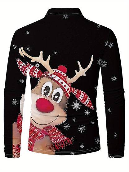 Christmas Casual Shirt | Men's Long Sleeve | Lapel Collar | Festive Holiday Style | Steven & Levon