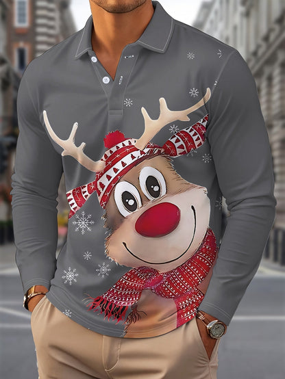 Christmas Casual Shirt | Men's Long Sleeve | Lapel Collar | Festive Holiday Style | Steven & Levon