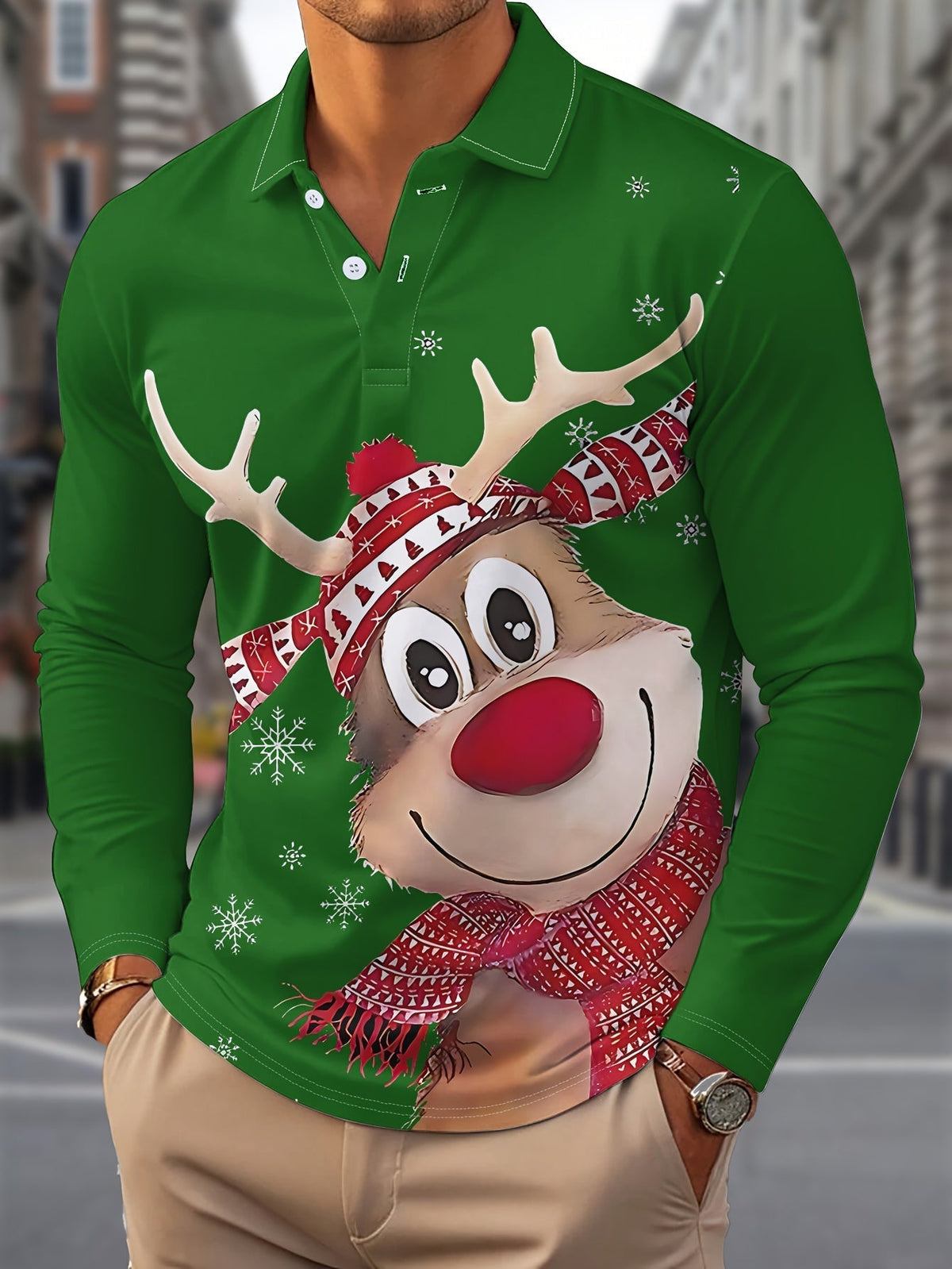 Christmas Casual Shirt | Men's Long Sleeve | Lapel Collar | Festive Holiday Style | Steven & Levon