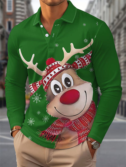 Christmas Casual Shirt | Men's Long Sleeve | Lapel Collar | Festive Holiday Style | Steven & Levon