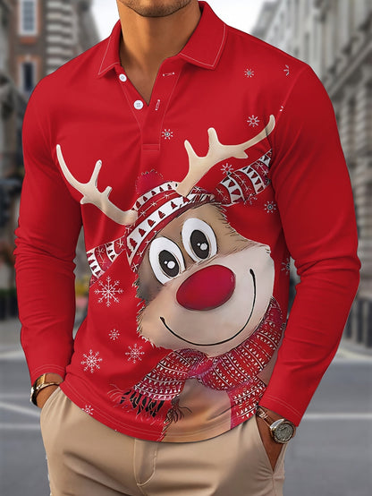 Christmas Casual Shirt | Men's Long Sleeve | Lapel Collar | Festive Holiday Style | Steven & Levon