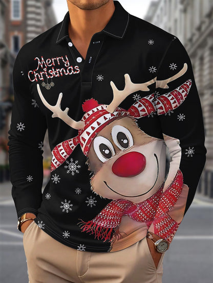 Christmas Casual Shirt | Men's Long Sleeve | Lapel Collar | Festive Holiday Style | Steven & Levon