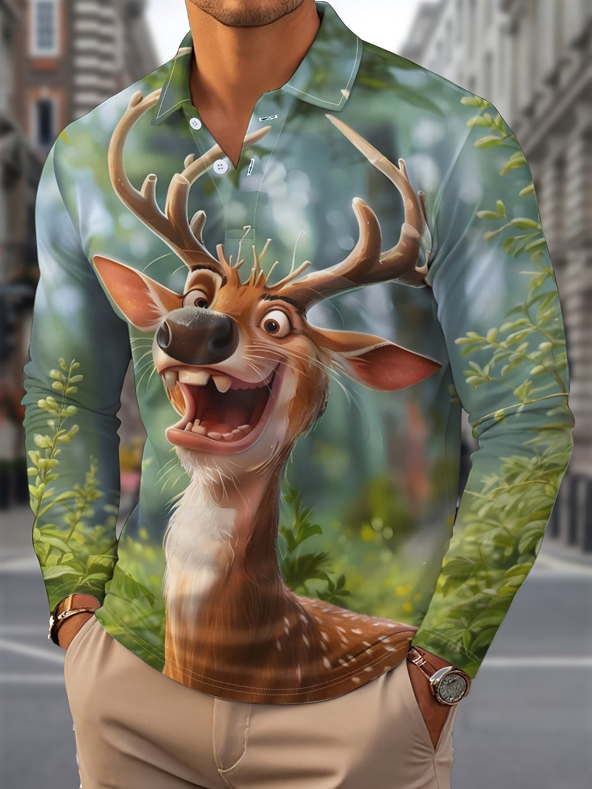 Reindeer Print Shirt | Men's Long Sleeve | Festive Christmas Style | Steven & Levon