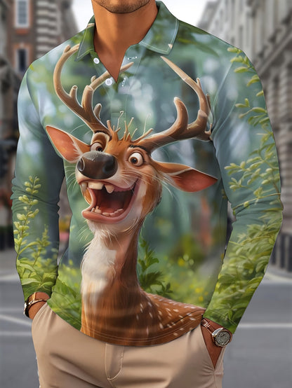 Reindeer Print Shirt | Men's Long Sleeve | Festive Christmas Style | Steven & Levon