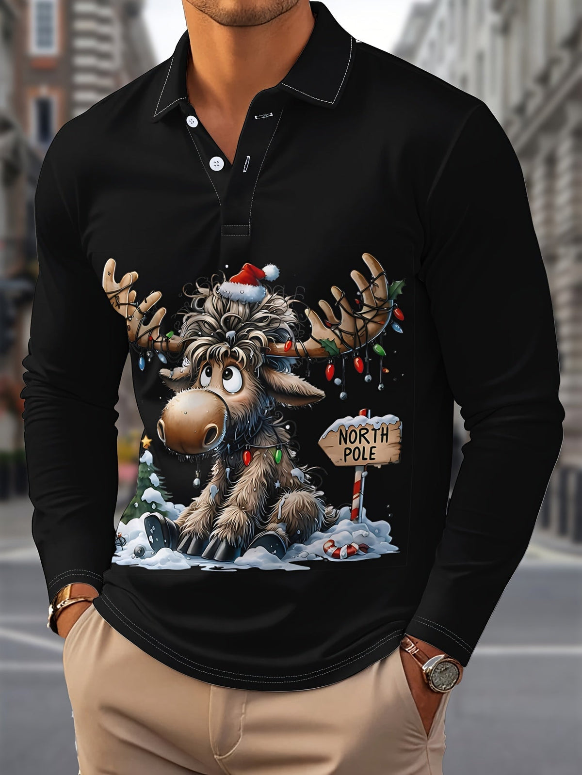 Reindeer Print Shirt | Men's Long Sleeve | Festive Christmas Style | Steven & Levon
