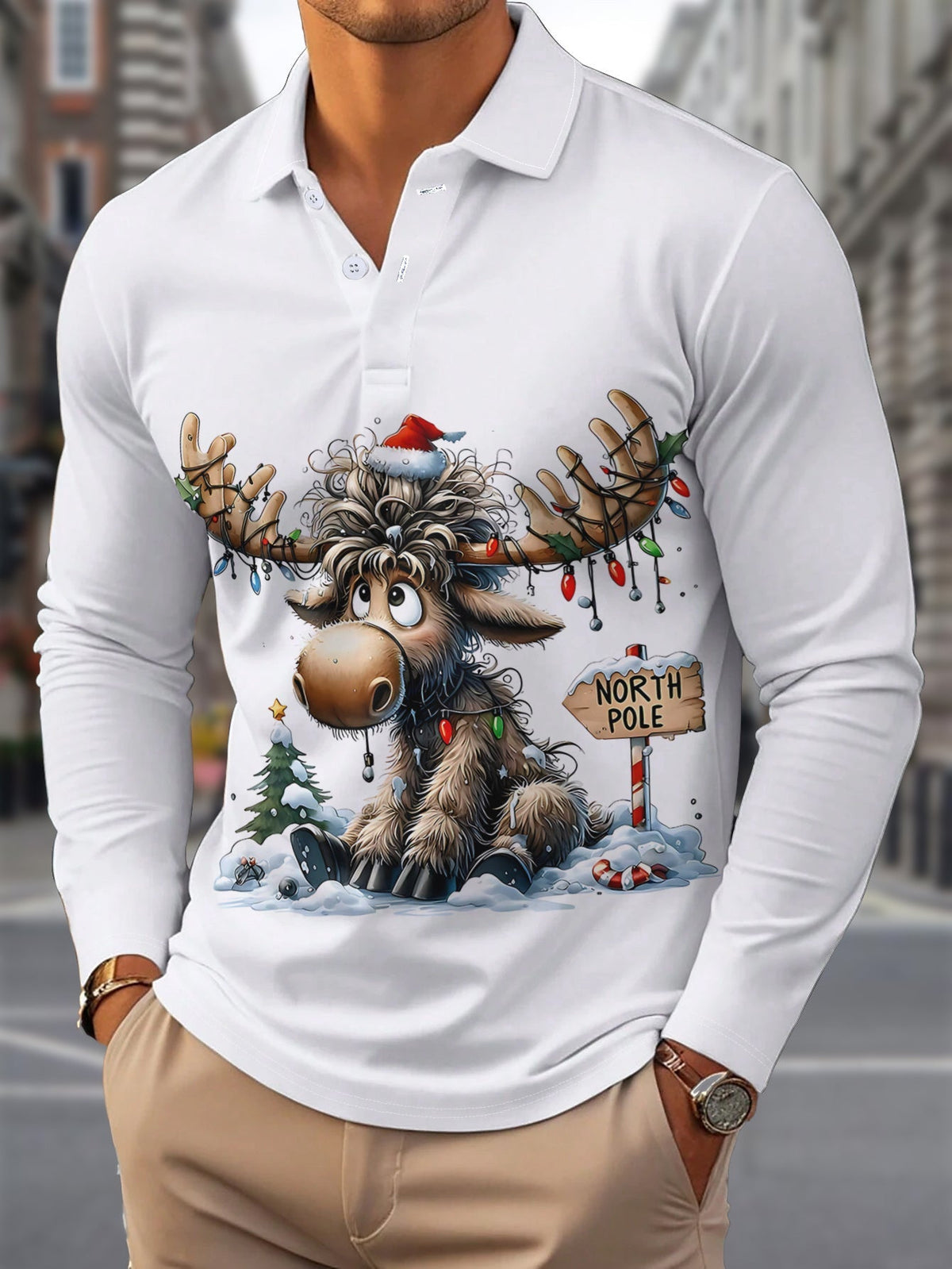 Reindeer Print Shirt | Men's Long Sleeve | Festive Christmas Style | Steven & Levon