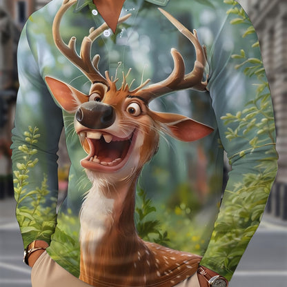 Reindeer Print Shirt | Men's Long Sleeve | Festive Christmas Style | Steven & Levon