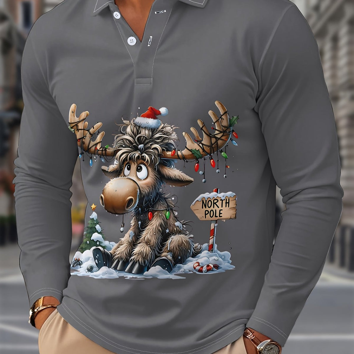 Reindeer Print Shirt | Men's Long Sleeve | Festive Christmas Style | Steven & Levon