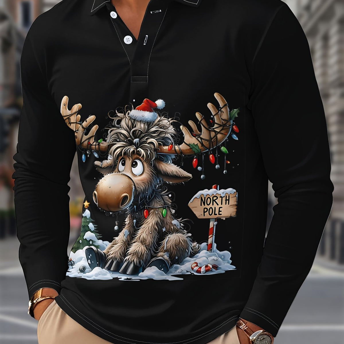 Reindeer Print Shirt | Men's Long Sleeve | Festive Christmas Style | Steven & Levon