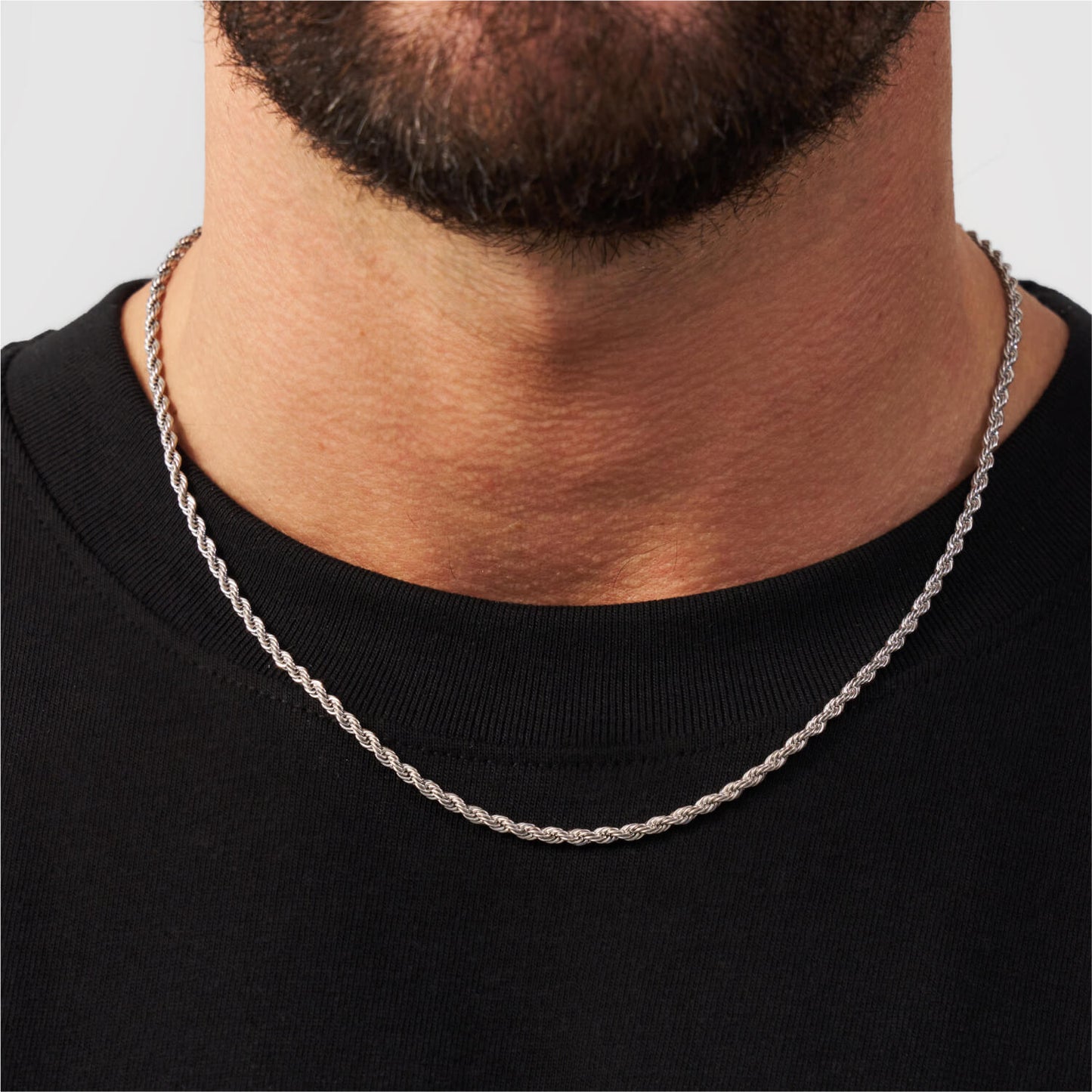 Silver Rope Chain | Men | 3mm Stainless Steel | Twisted Design | Statement Necklace | Steven & Levon