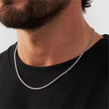 Silver Rope Chain | Men | 3mm Stainless Steel | Twisted Design | Statement Necklace | Steven & Levon