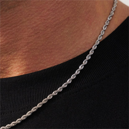 Silver Rope Chain | Men | 3mm Stainless Steel | Twisted Design | Statement Necklace | Steven & Levon