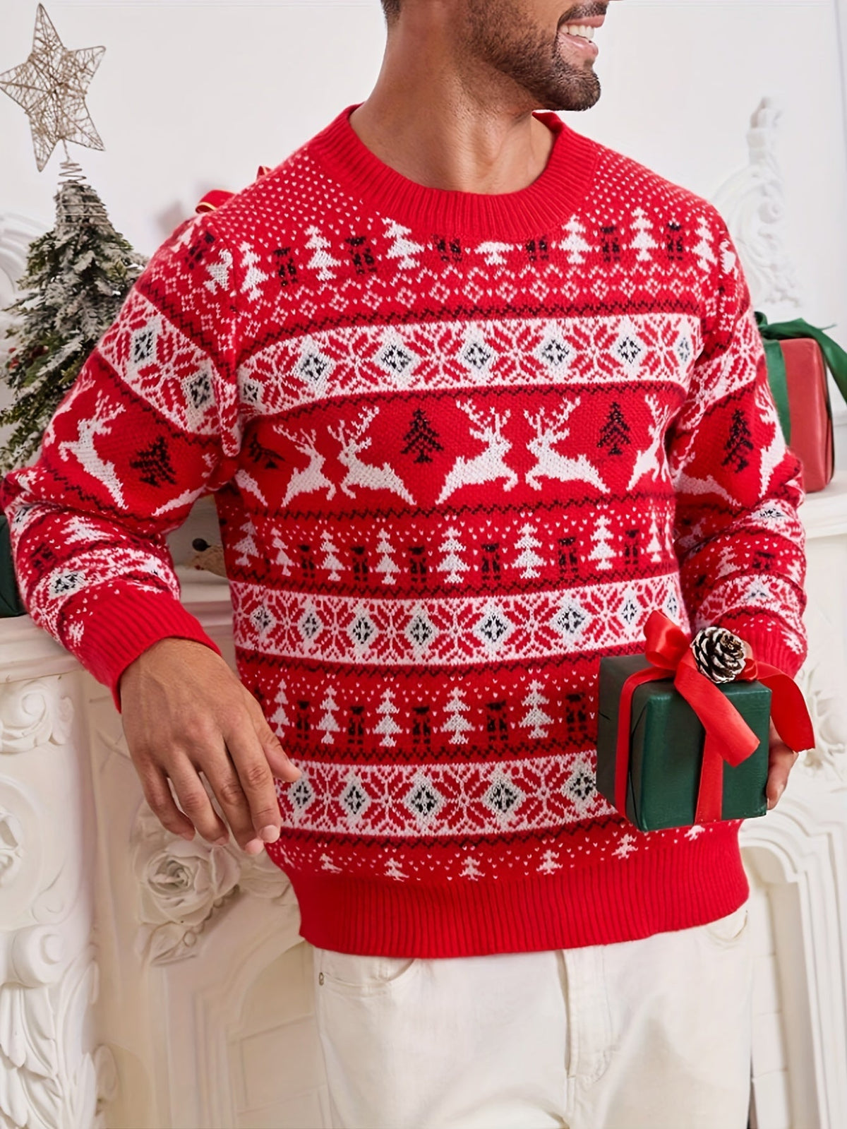 Reindeer Knit Jumper | Men's Festive Holiday Sweater | Christmas Design | Steven & Levon