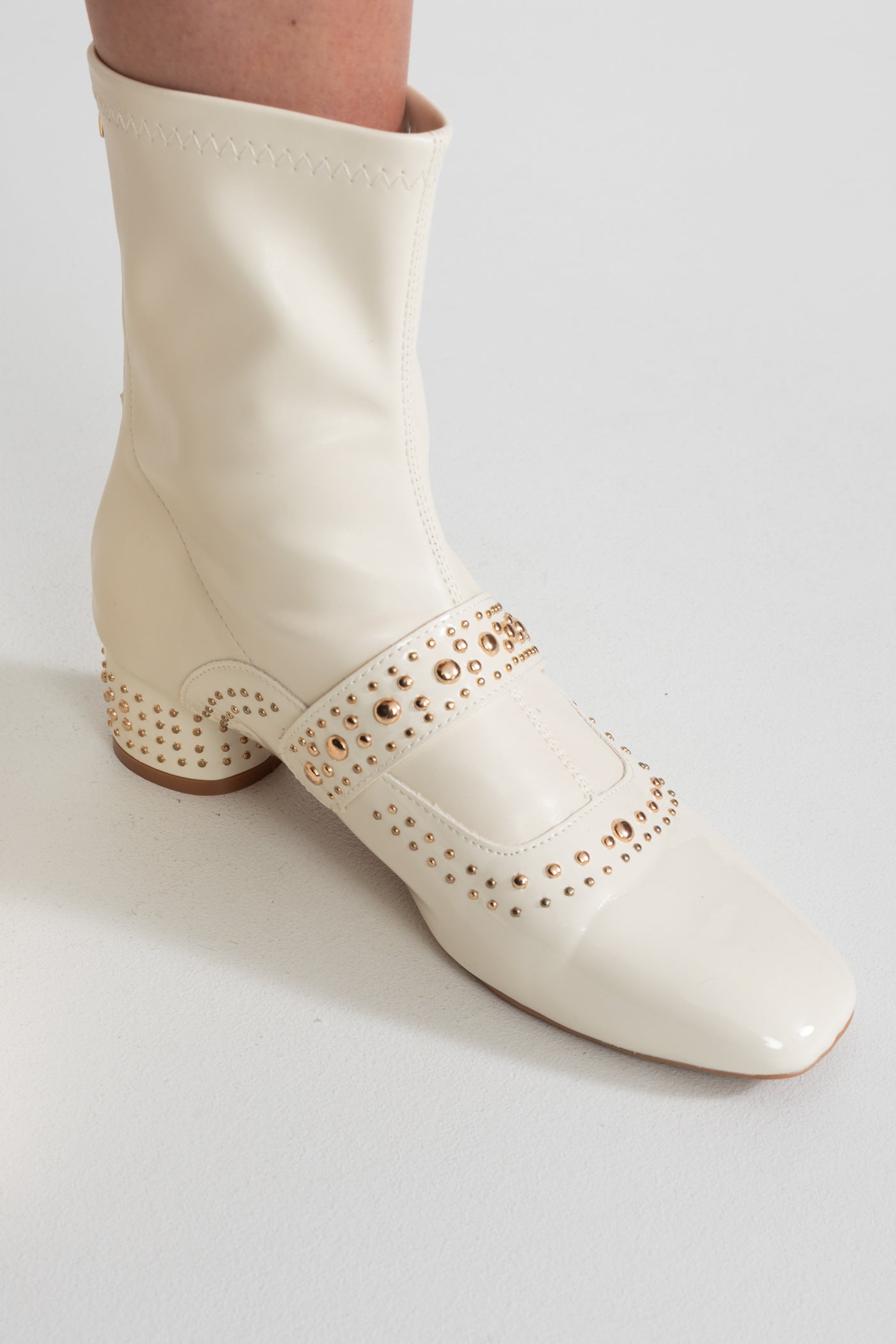 Studded Ankle Boots | Women | Pearl Strap | Ivoire | Steven & Levon