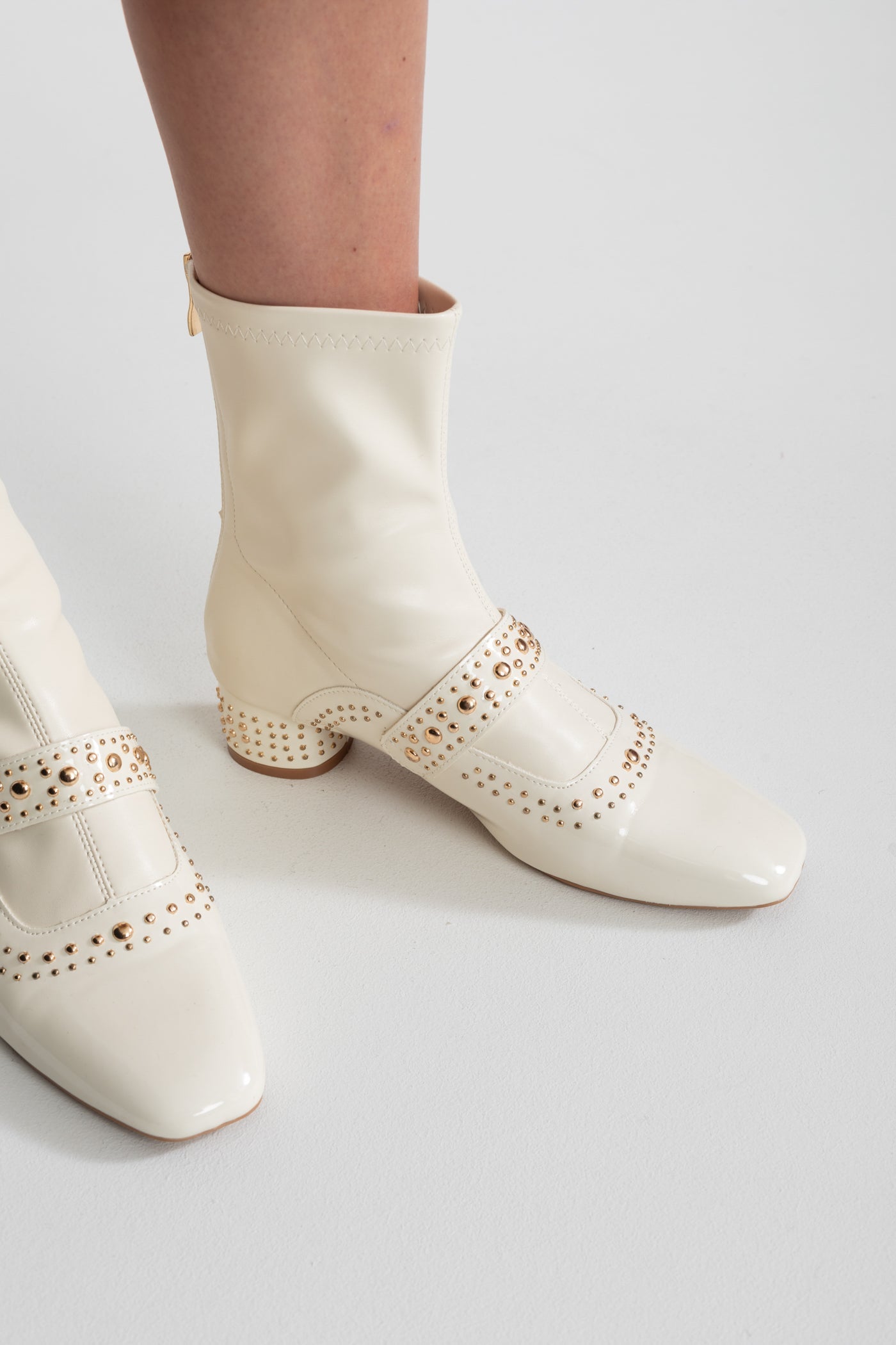Studded Ankle Boots | Women | Pearl Strap | Ivoire | Steven & Levon