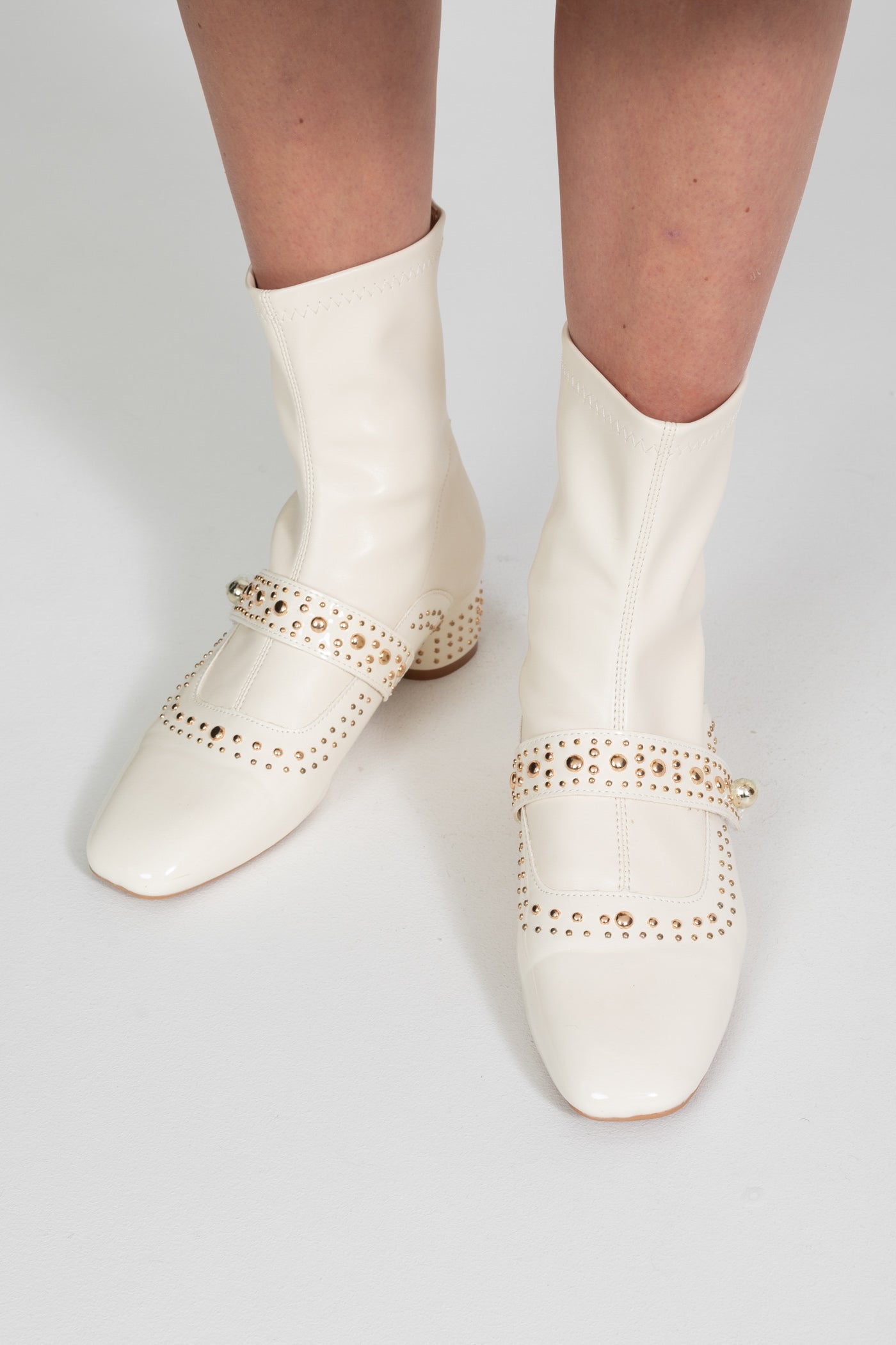 Studded Ankle Boots | Women | Pearl Strap | Ivoire | Steven & Levon