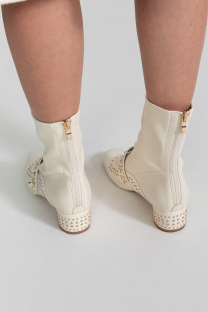 Studded Ankle Boots | Women | Pearl Strap | Ivoire | Steven & Levon