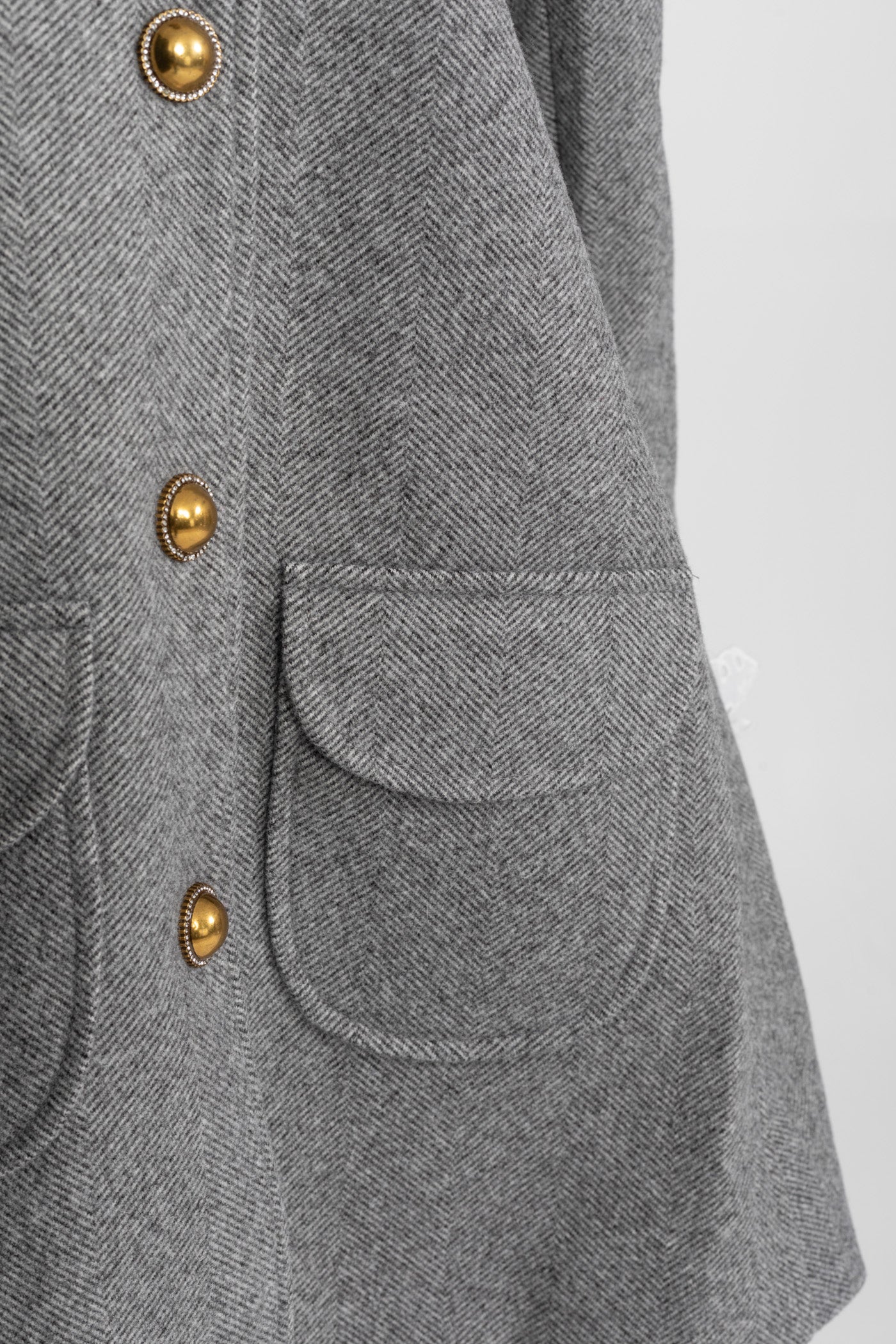 Mini Coat | Women's Wool Blend Coat | Pearl Embellished Lace Collar, Grey Cropped Outerwear | Steven & Levon