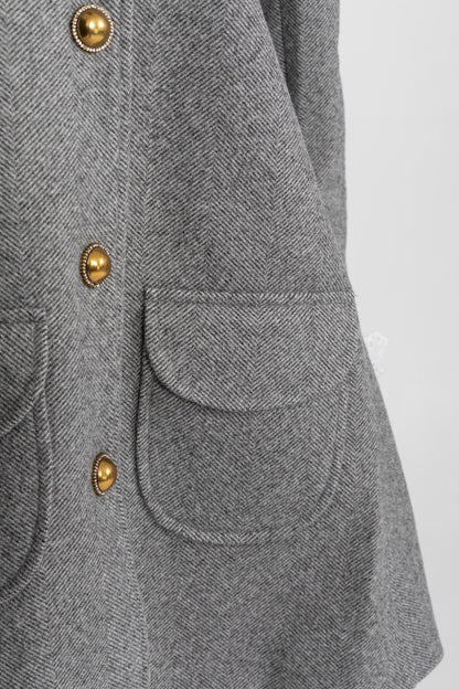 Mini Coat | Women's Wool Blend Coat | Pearl Embellished Lace Collar, Grey Cropped Outerwear | Steven & Levon