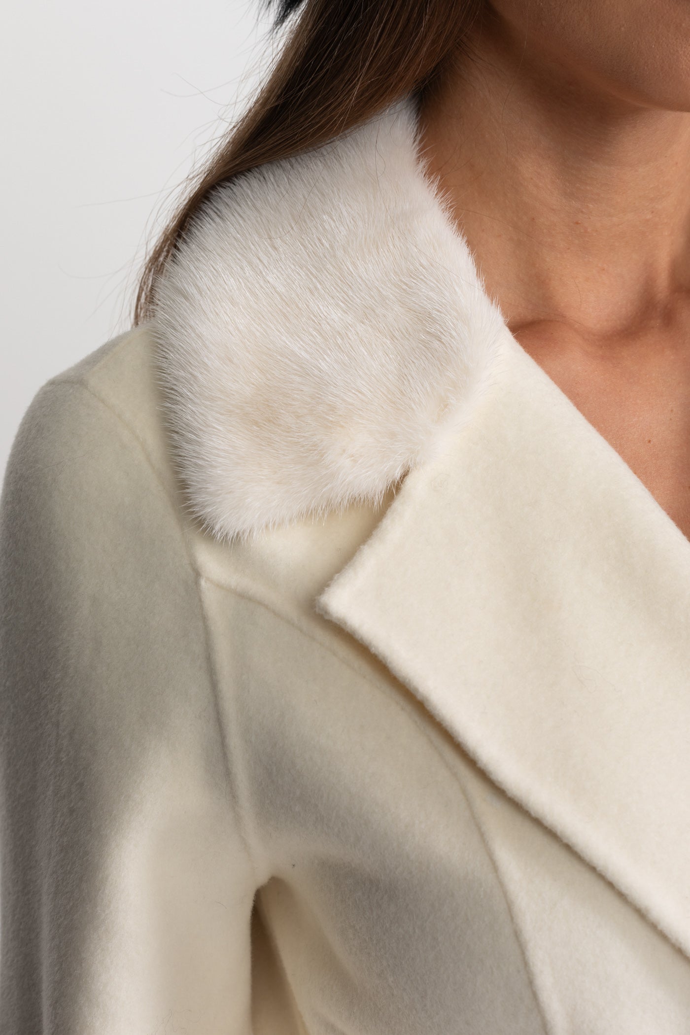 Women's Wool & Cashmere Overcoat | Fox Fur Collar | Crystal Embellished Sleeves, Belted Wrap Coat | Steven & Levon