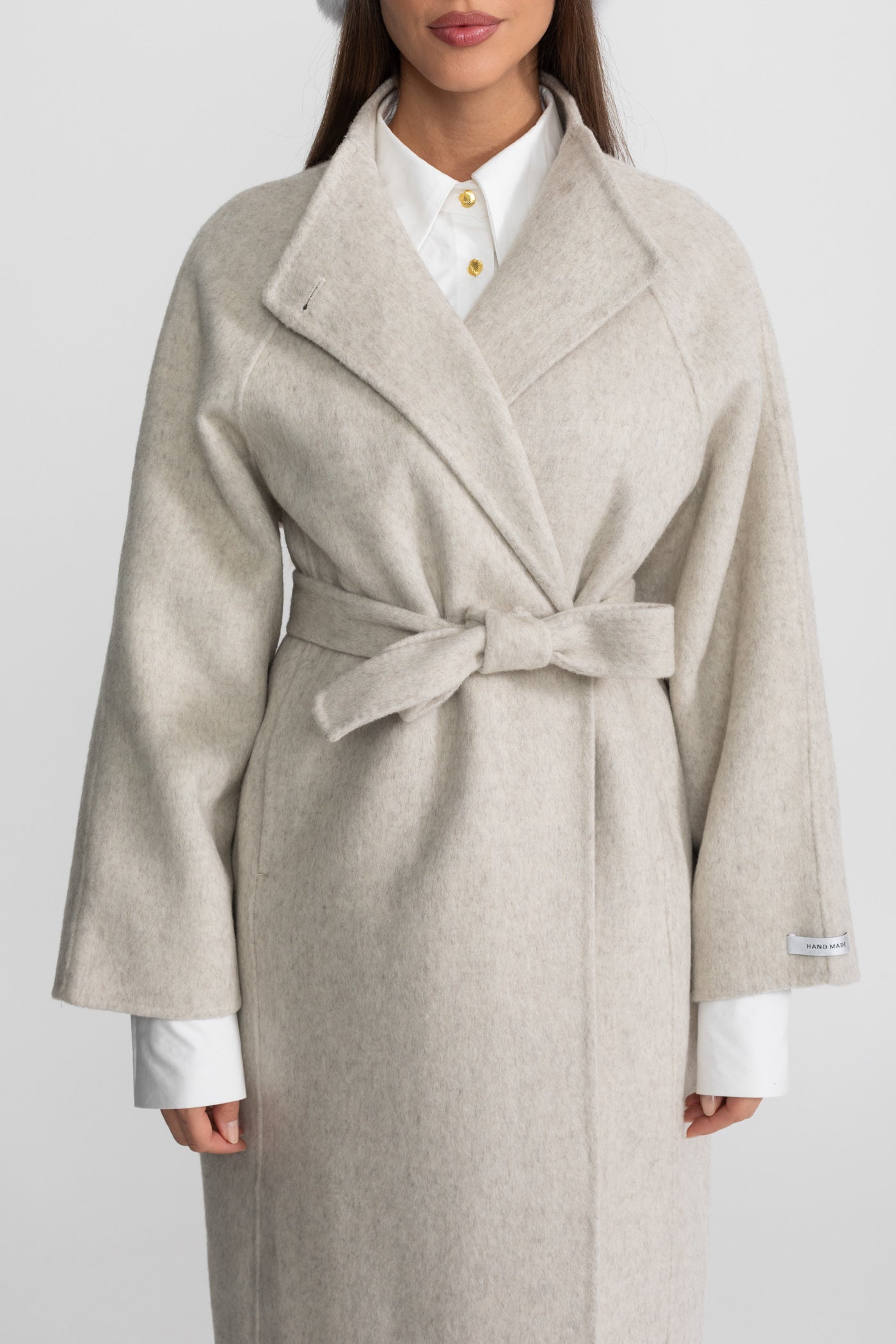 Midi Coat | Women | High Neck | Belted | Beige | Winter Overcoat | Steven & Levon