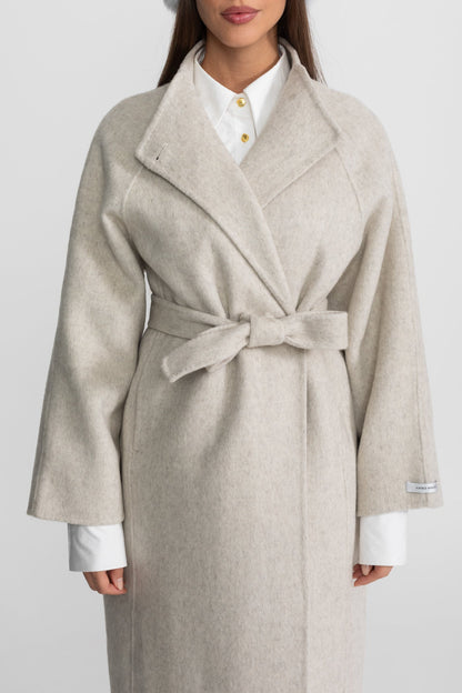 Midi Coat | Women | High Neck | Belted | Beige | Winter Overcoat | Steven & Levon