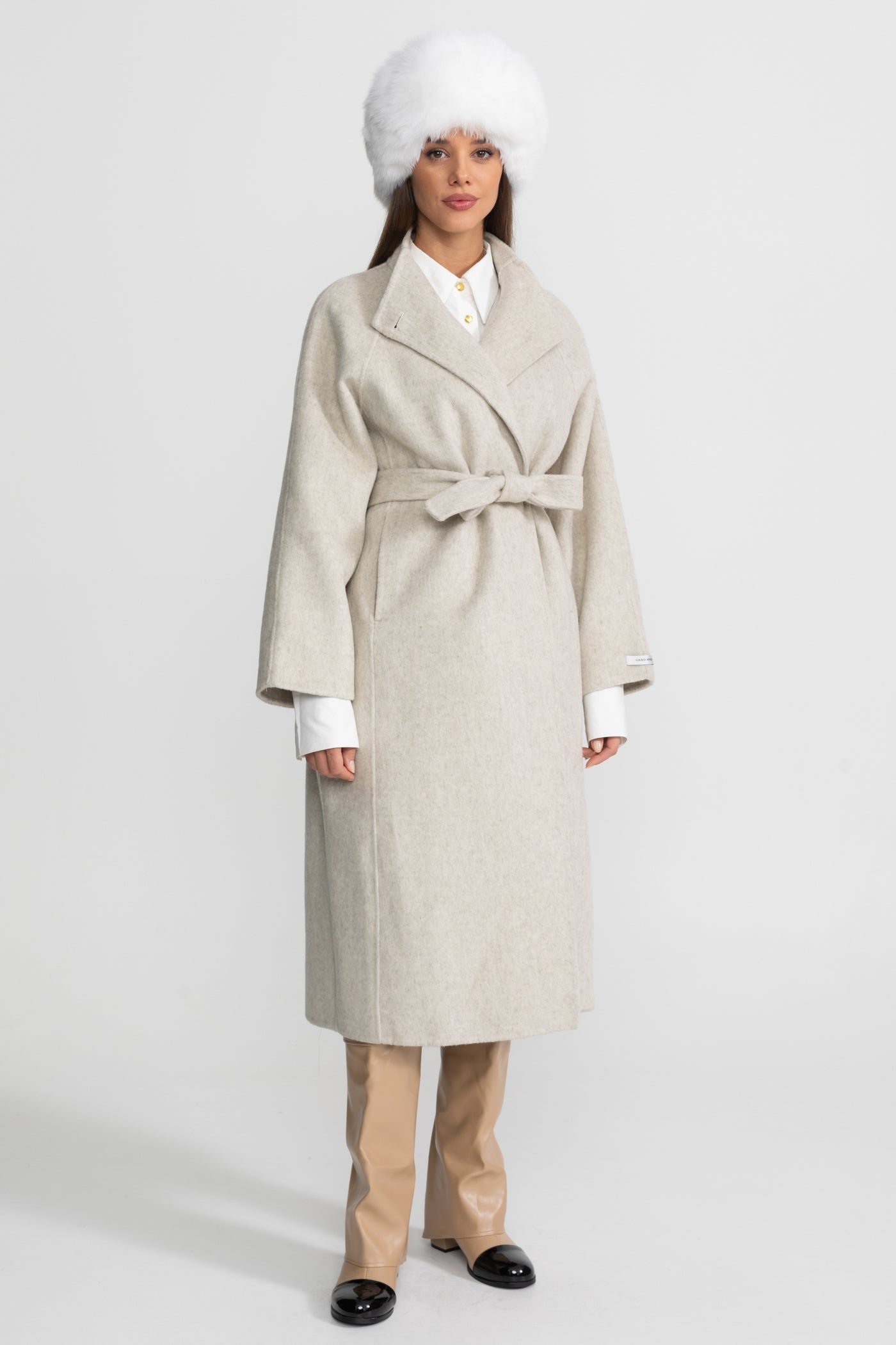 Midi Coat | Women | High Neck | Belted | Beige | Winter Overcoat | Steven & Levon