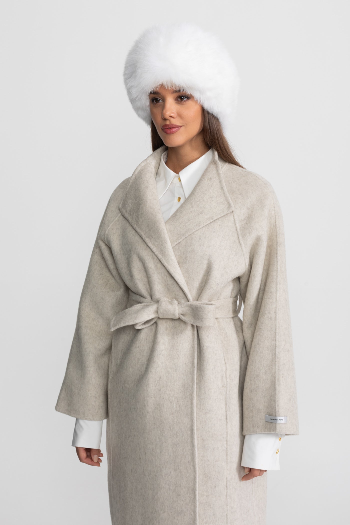 Midi Coat | Women | High Neck | Belted | Beige | Winter Overcoat | Steven & Levon