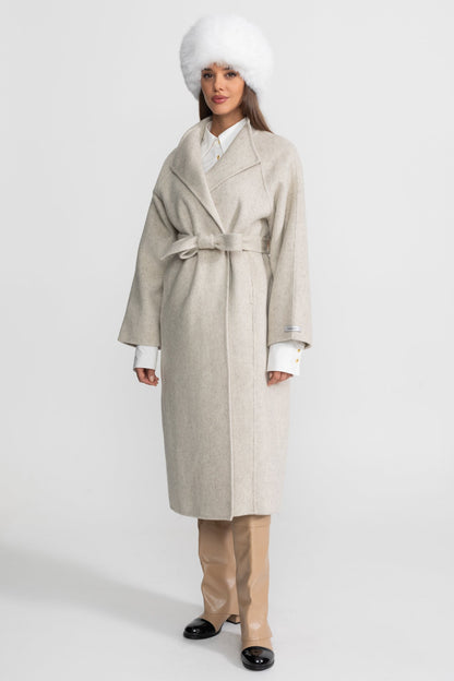 Midi Coat | Women | High Neck | Belted | Beige | Winter Overcoat | Steven & Levon