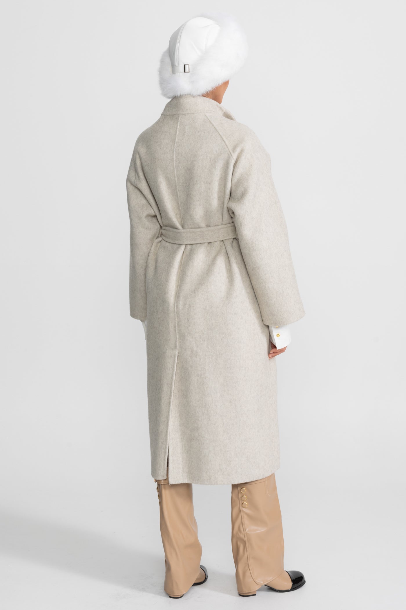 Midi Coat | Women | High Neck | Belted | Beige | Winter Overcoat | Steven & Levon