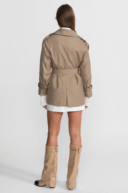 Women's Double Breasted Trench Coat | Khaki | Belted Waist | Classic Long Coat | Steven & Levon