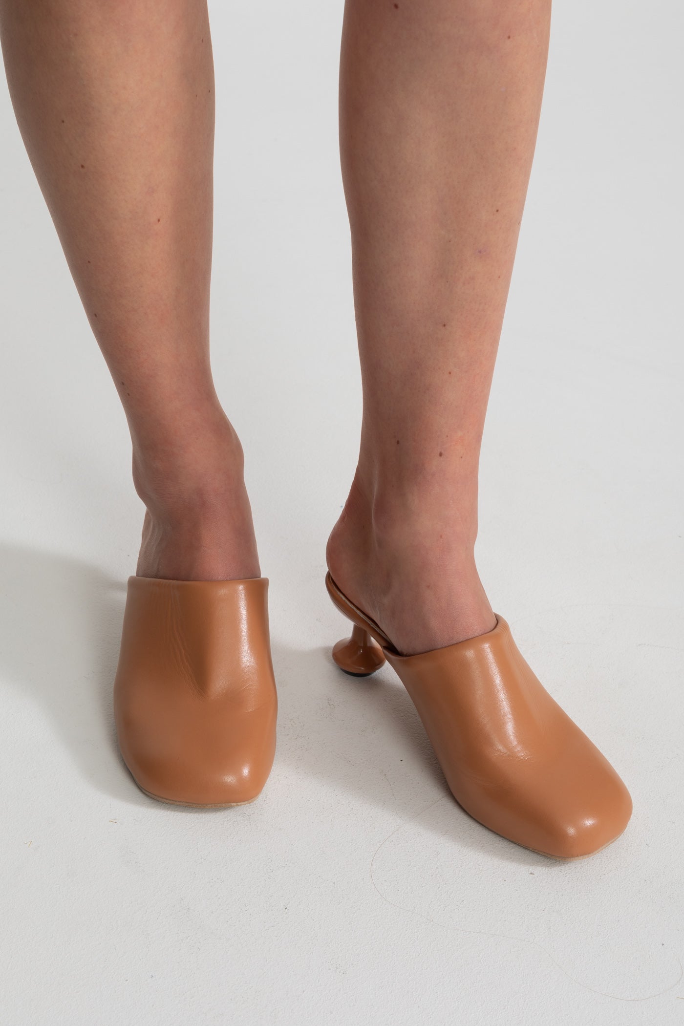 Sculptural Heel Mules | Women | Rounded Square Toe | Camel | Modern Slip-On Shoes | Steven & Levon