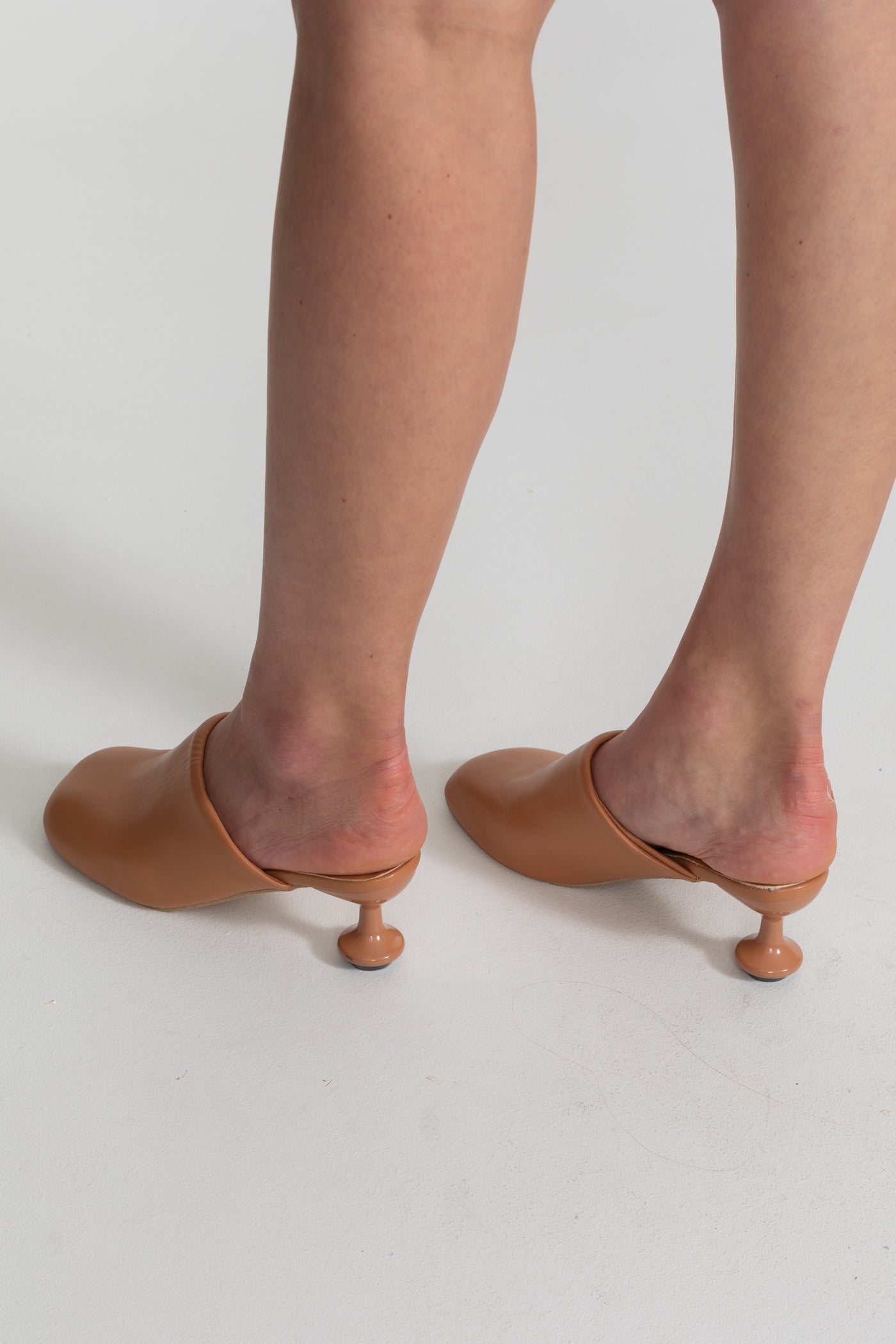 Sculptural Heel Mules | Women | Rounded Square Toe | Camel | Modern Slip-On Shoes | Steven & Levon