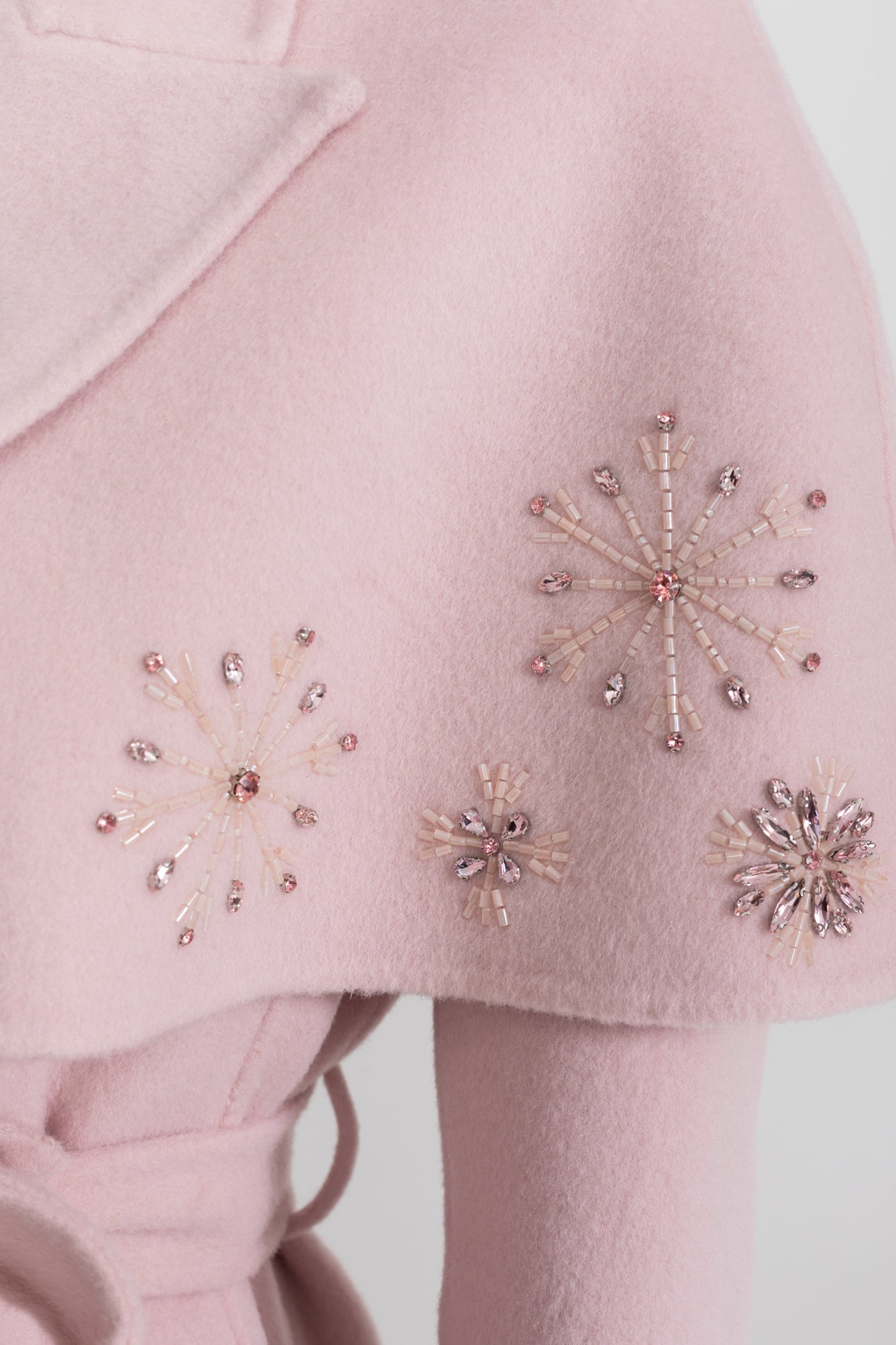 Wool Coat | Women | Fox Fur Cuffs | Cape Overlay | Embellished | Pink | Steven & Levon`