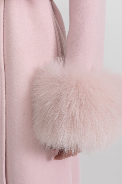 Wool Coat | Women | Fox Fur Cuffs | Cape Overlay | Embellished | Pink | Steven & Levon`