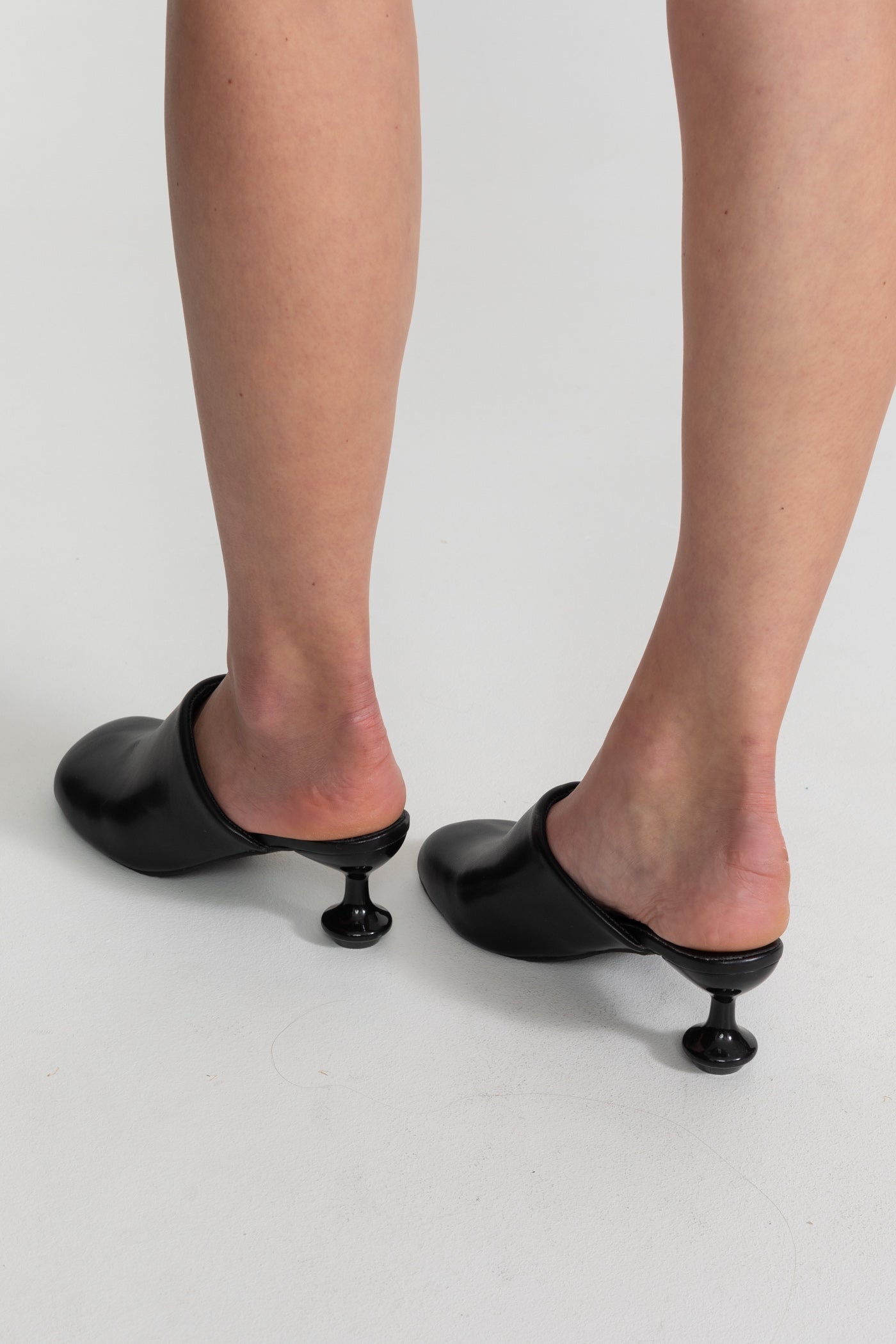 Sculptural Heel Mules | Women | Rounded Square Toe | Black | Modern Slip-On Shoes | Steven & Levon