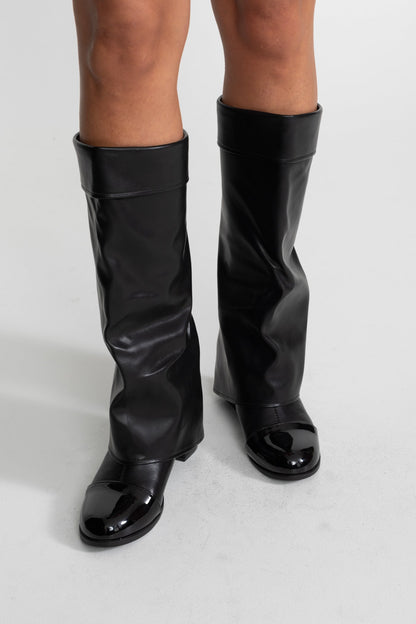 Knee High Boots | Women | Patent Cap Toe | Black | Steven & Levon