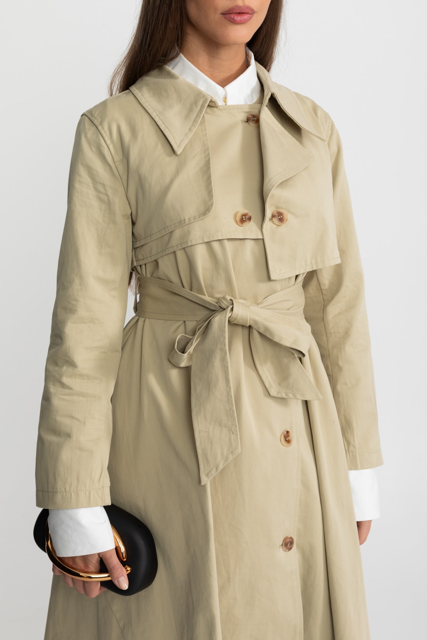 Women's Long Trench Coat | Beige | Tie Belt | Asymmetrical Hem | Elegant Overcoat | Steven & Levon