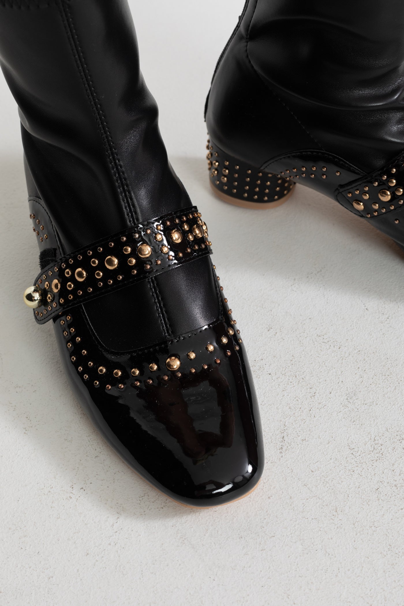 Studded Ankle Boots | Women | Pearl Strap | Black | Steven & Levon