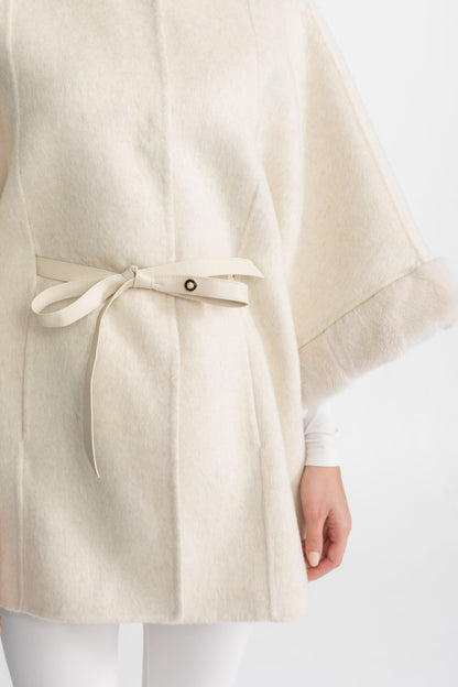 Wool Blend Cape Coat | Women's Cape Coat | Fur Trim, Ivoire Elegant Winter Outerwear | Steven & Levon