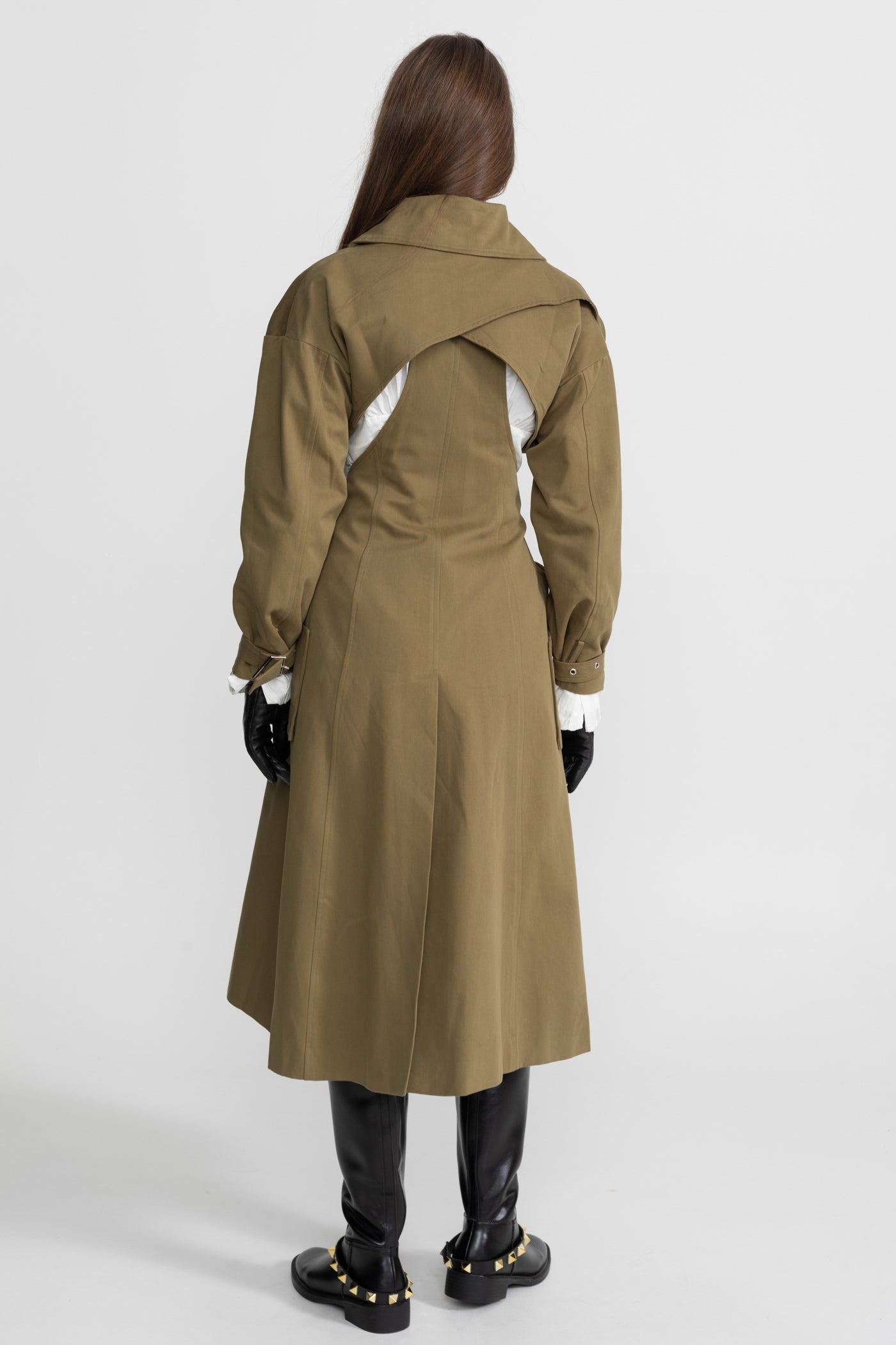 Women's Double Breasted Mid Length Trench Coat | Khaki | Belted Waist | Steven & Levon