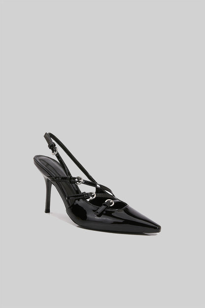 Glossy Slingback Heels | Women | Pointed Toe | Black | Elegant Dress Shoes | Steven & Levon