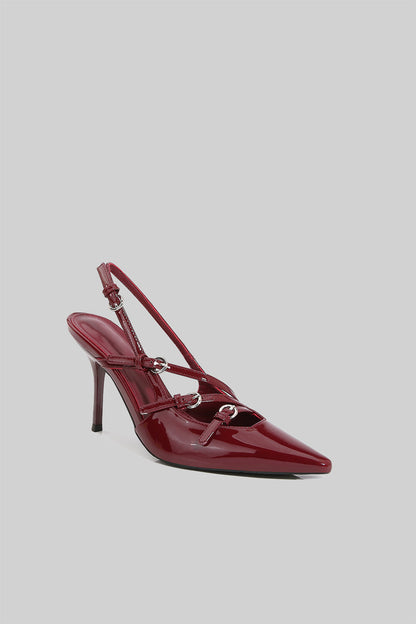 Glossy Slingback Heels | Women | Pointed Toe | Burgundy | Elegant Dress Shoes | Steven & Levon