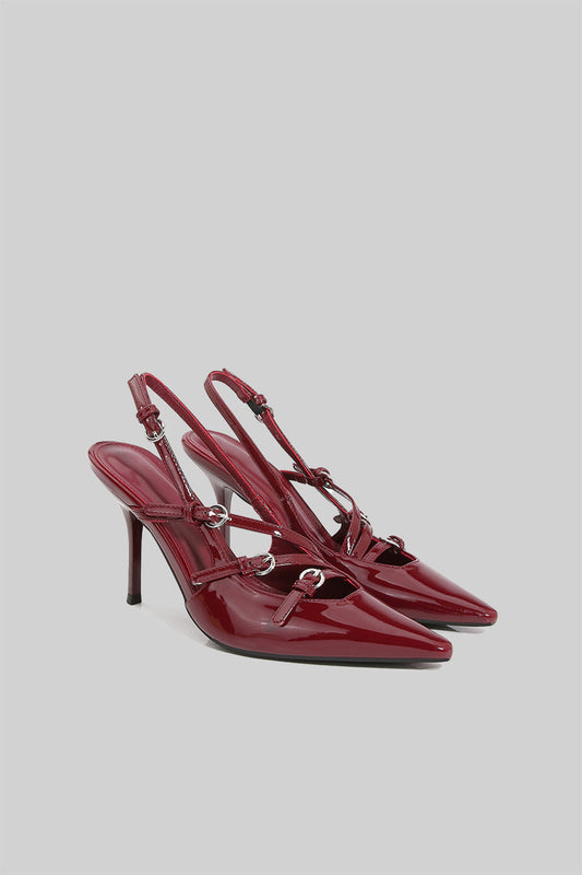 Glossy Slingback Heels | Women | Pointed Toe | Burgundy | Elegant Dress Shoes | Steven & Levon