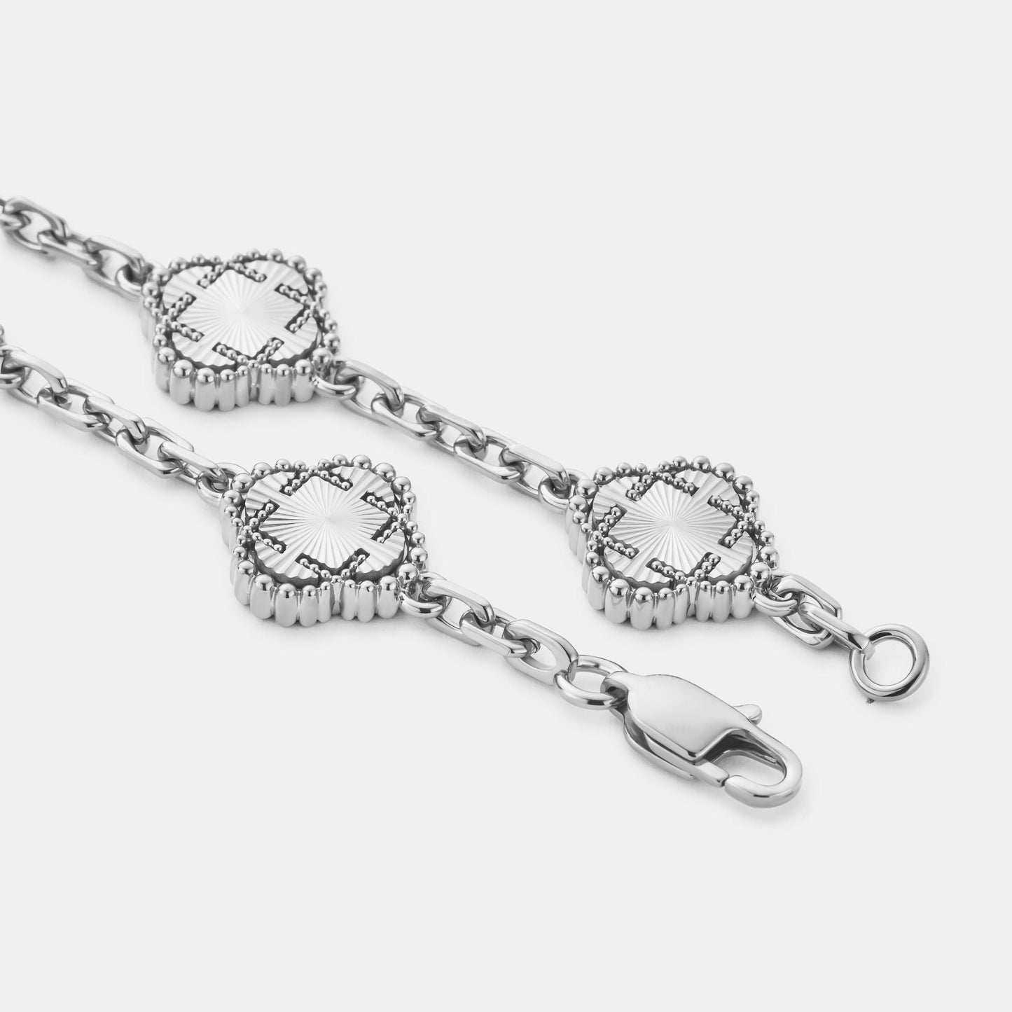 Clover Bracelet | Men | Stainless Steel | Silver & Gold | Four Leaf Design | Adjustable Fit | Steven & Levon