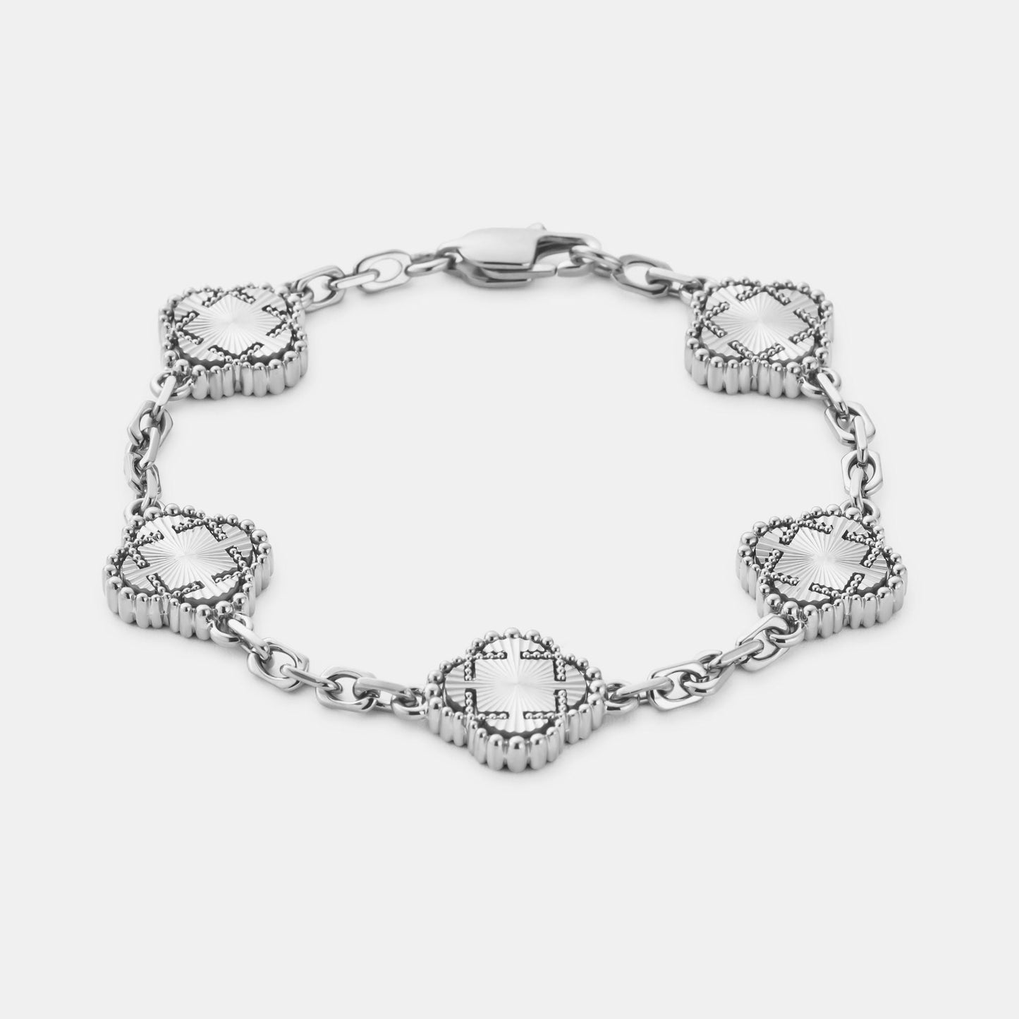 Clover Bracelet | Men | Stainless Steel | Silver & Gold | Four Leaf Design | Adjustable Fit | Steven & Levon